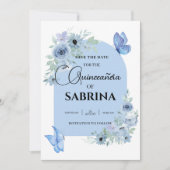 Save The Date Arc Quinceanera Floral Baby papillons Bleu papillo (Devant)