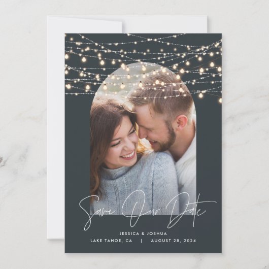 Save The Date Arch 1 chaîne de photo clair script mariage modern (Devant)