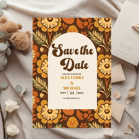 Save The Date Arch Moderne Rétro les années 70 Floral Mariage