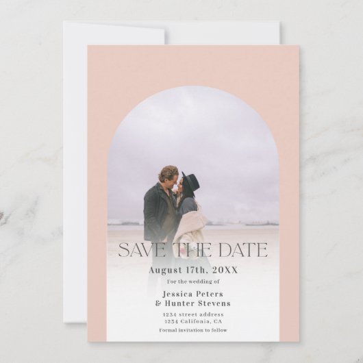 Save The Date Arche boho moderne 4 photos mariage rose roux (Dos)