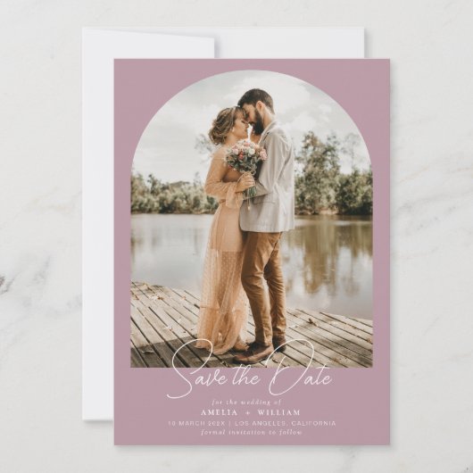 Save The Date arche branchée photo dusty mariage rose Enregistre (Devant)