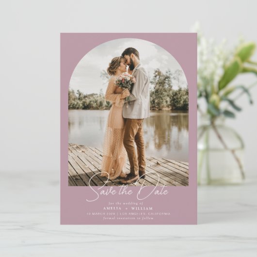 Save The Date arche branchée photo dusty mariage rose Enregistre (Debout devant)