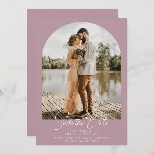 Save The Date arche branchée photo dusty mariage rose Enregistre (Devant / Derrière)