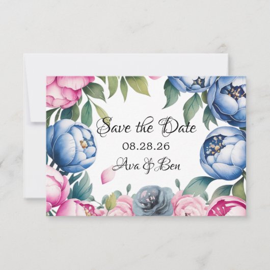 Save The Date Arche de mariage à l'aquarelle rose et bleu (Devant)