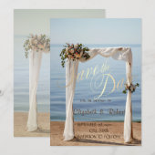 Save The Date Arche de mariage de plage Fleurs Épinglez la date (Devant / Derrière)