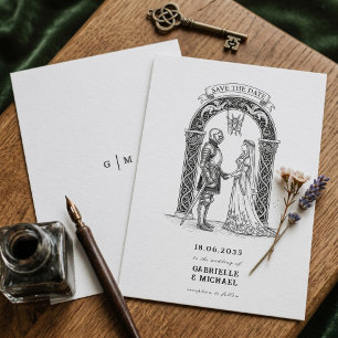 Save The Date Arche de mariés chevaliers gothiques médiévaux