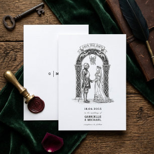 Save The Date Arche de mariés chevaliers gothiques médiévaux