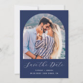 Save The Date Arche de photo bohème minimal Bleu marine Script (Devant)
