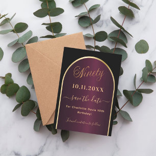 Save The Date Arche d'or bordeaux noir 90e anniversaire