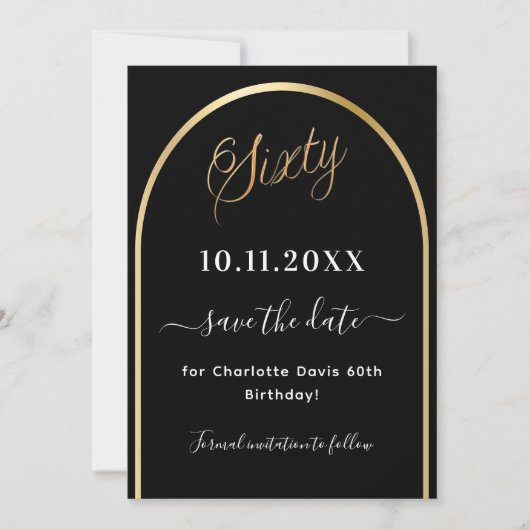 Save The Date Arche en or noir à 60e anniversaire (Devant)