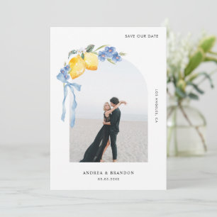 Save The Date Arche florale à ruban bleu et citron pour photo de