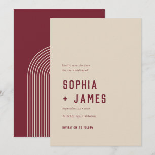 Save The Date Arche géométrique Boho moderne Mariage rouge foncé