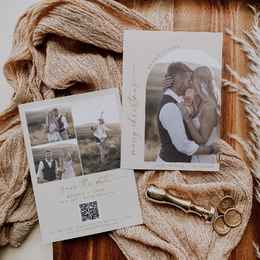 Save The Date Arche moderne Boho | Crème Photo Mariage Noël