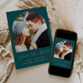 Save The Date Arche photo Boho minime Turquoise Bleu Gold Script