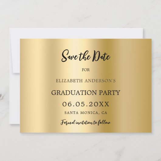 Save The Date Arche photo en or noir Graduation Party (Dos)