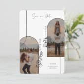 Save The Date Arche photo florale Boho moderne Rose noir & blanc (Debout devant)