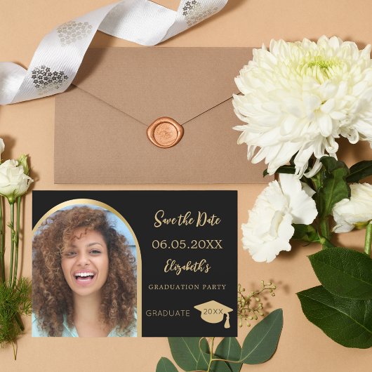 Save The Date Arche photo moderne en or noir Parti de graduation