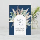 Save The Date Arche rustique en eucalyptus des Pampas bleu marin (Debout devant)