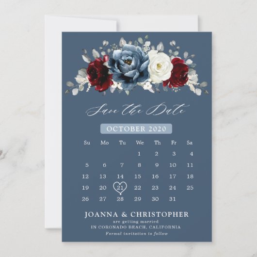 Save The Date Ardoise Burgundy Blanc Ivory Floral Mariage Sa (Devant)
