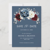Save The Date Ardoise Burgundy Blanc Ivory Floral Mariage Sa (Devant)