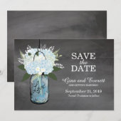 Save The Date Ardoise Pot Mason Hydrangeas | SAUVEGARDEZ LA DATE (Devant / Derrière)