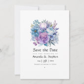 Save The Date Argent, bleu Icy et Mariage floral Lilac (Devant)
