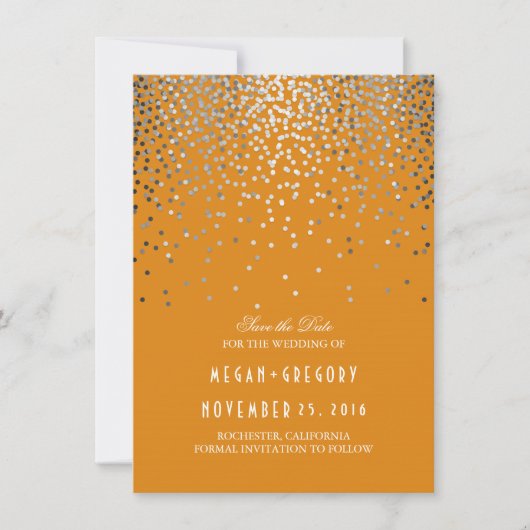 Save The Date Argent Confetti Orange Automne Enregistrer la date (Devant)