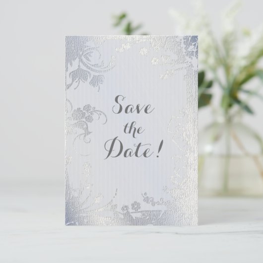 Save The Date Argent Glimmer Floral Enregistrer La Date (Debout devant)