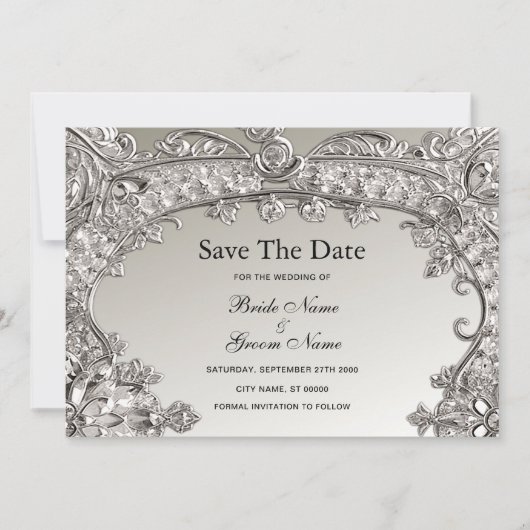 Save The Date Argent Ornate Moderne Enregistrer La Date (Devant)