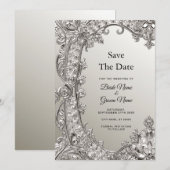 Save The Date Argent Ornate Moderne Enregistrer La Date (Devant / Derrière)
