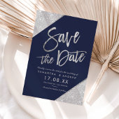 Save The Date Argent parties scintillant script bleu marine enre