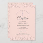 Save The Date Argent Stardust Baptême Christening Blush Pink (Devant / Derrière)