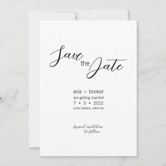 Save The Date Aria ・ Élégant script moderne noir et blanc (Devant)