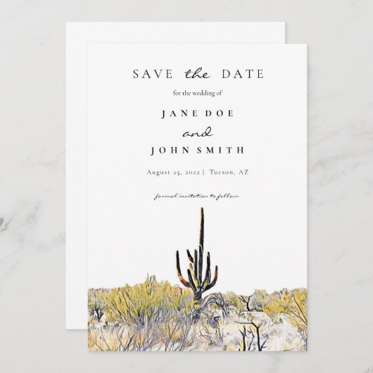 Save The Date Arizona Desert Saguaro Enregistrer La Date (Devant / Derrière)