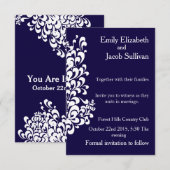 Save The Date Arrière - plan bleu marine avec Swirl Moderne Élég (Devant / Derrière)