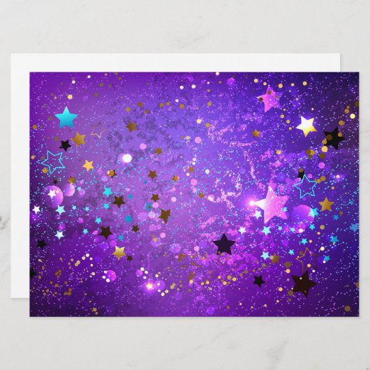 Save The Date Arrière - plan de feuille violet avec étoiles (Devant / Derrière)