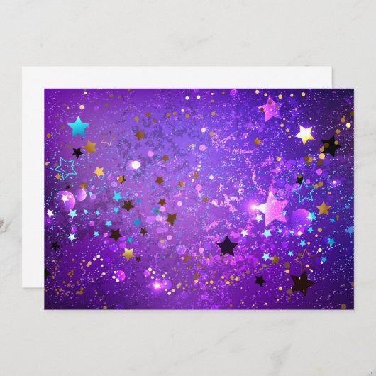 Save The Date Arrière - plan de feuille violet avec étoiles (Devant / Derrière)