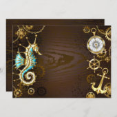 Save The Date Arrière - plan en bois avec cheval de mer mécaniqu (Devant / Derrière)