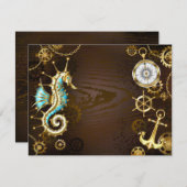 Save The Date Arrière - plan en bois avec cheval de mer mécaniqu (Devant / Derrière)