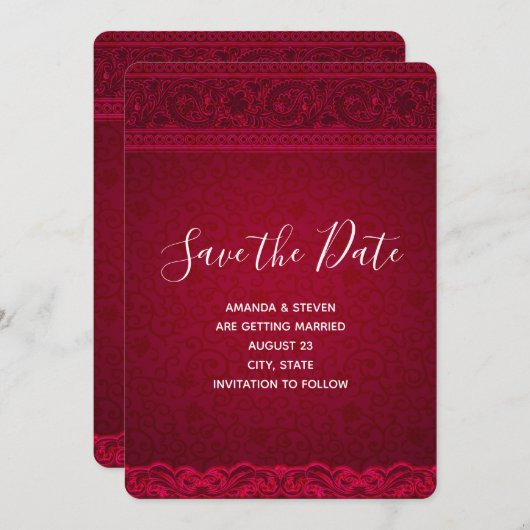 Save The Date Arrière - plan rouge élégant et élégant (Devant / Derrière)