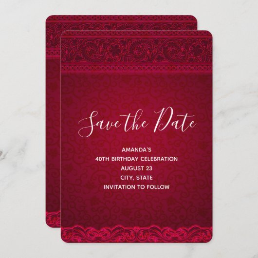 Save The Date Arrière - plan rouge élégant et élégant Anniversai (Devant / Derrière)