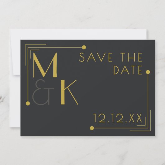 Save The Date Art Déco 1920s Mariage Élégant noir Enregistrer la (Devant)