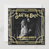 Save The Date Art Déco Ajouter votre photo Elegant Gold Enregist (Devant)