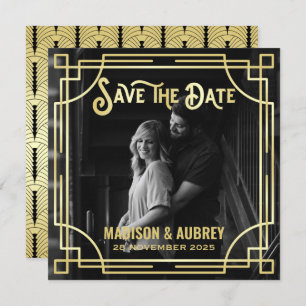 Save The Date Art Déco Ajouter votre photo Elegant Gold Enregist