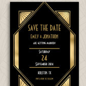 Save The Date Art Déco Black Gold QR Code Mariage Enregistrer La