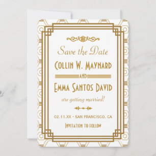 Save The Date Art Déco Blanc Enregistrer Les Dates