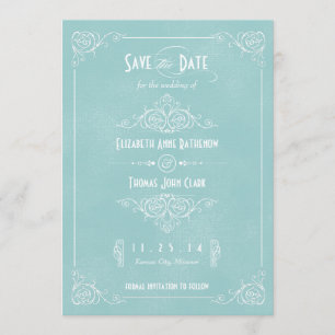 Save The Date Art déco bleu vintage Enregistrer la date