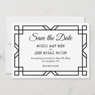 Save The Date Art Déco Classique Personnalisé Élégant Noir Blanc