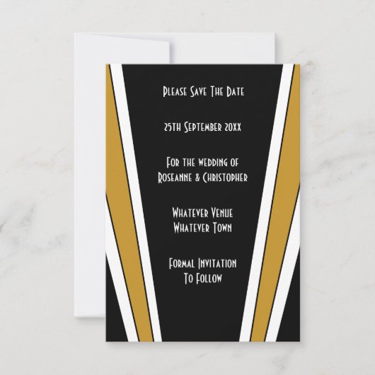 Save The Date Art Déco Design Mariage Noir Et Or (Devant)