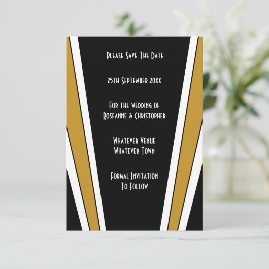 Save The Date Art Déco Design Mariage Noir Et Or (Debout devant)